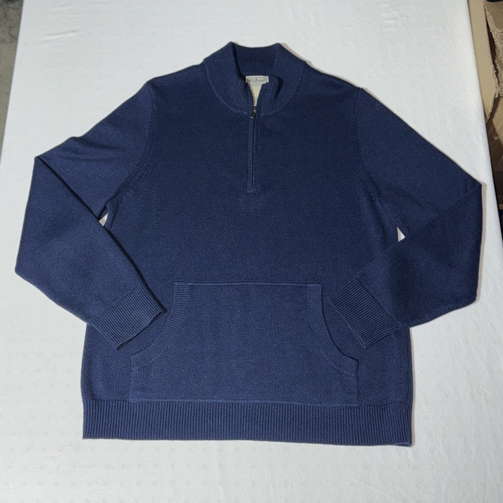 LL Bean‎ Sweater Men's L Navy Blue 1/2 Zip Pullover Wicked Soft Cotton Cashmere - Picture 2 of 9